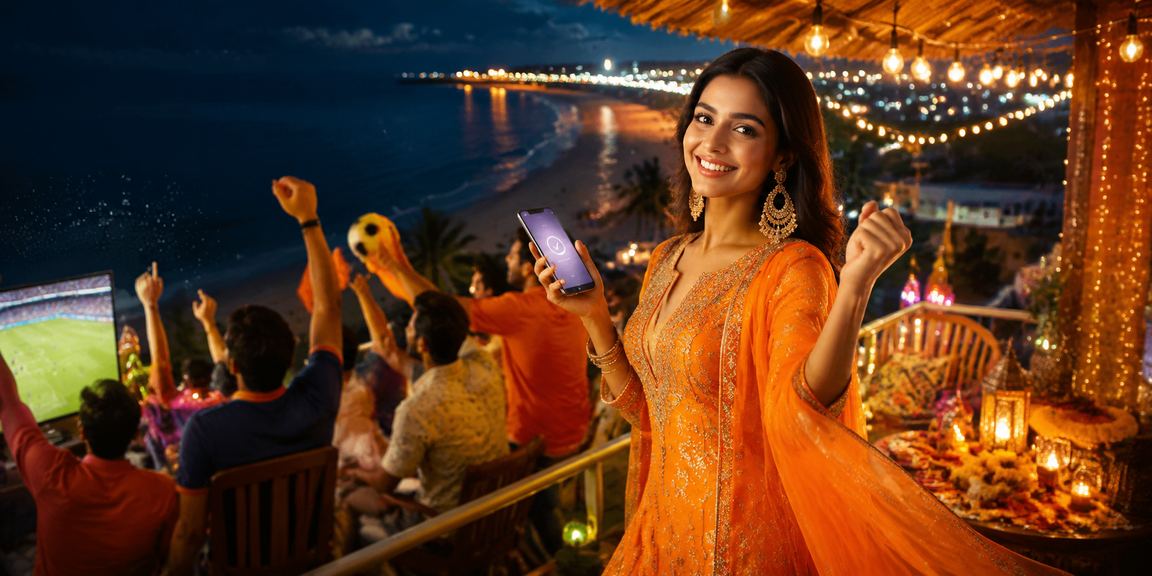 Indian lottery players enjoying beachside event with smartphones